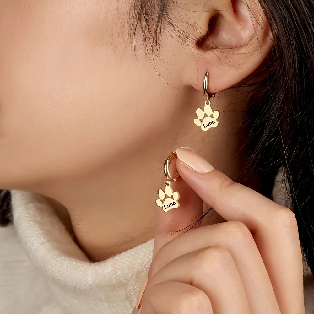 Cat Claw Bark - Personalized Pet Paw Print Earrings with