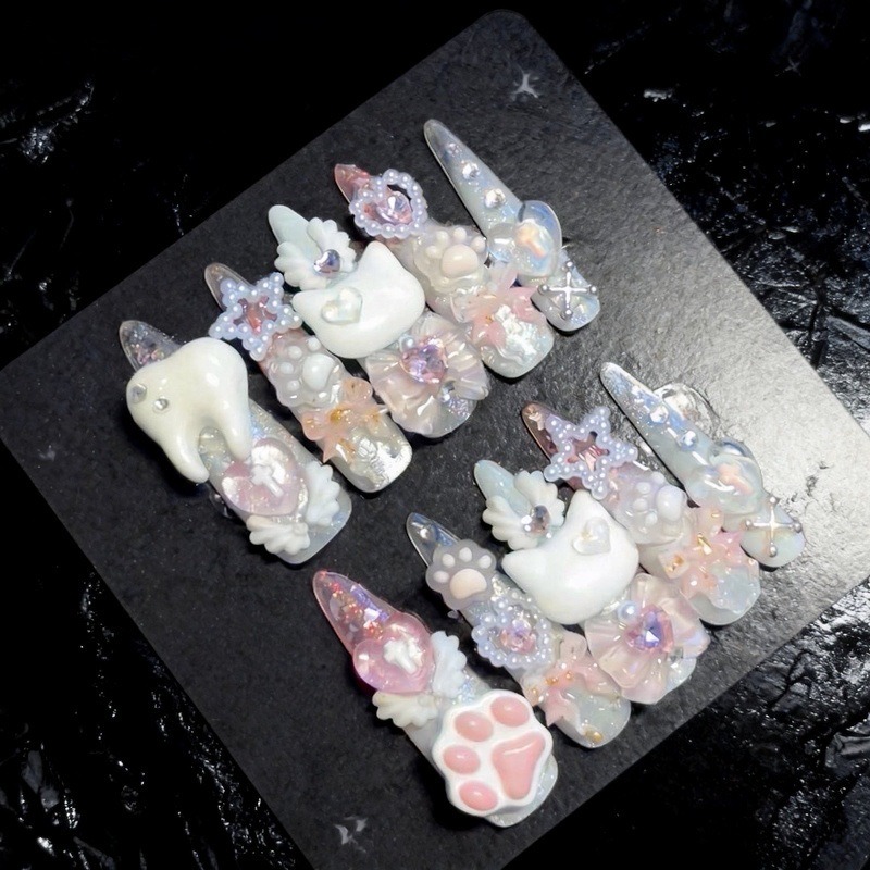 10PCS Sweet Cool White 3D Cat  - đánh giá và giá Cat Claw Bark